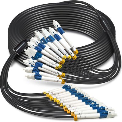 10 Meters 12 Core Industrial TPU LC to LC Outdoor Armored Fiber Optic Cable, 12 Strands OS2 Single Mode Fiber Patch Cable with LC Connectors, 9/125um, OD-6mm, Direct Burial LC-LC