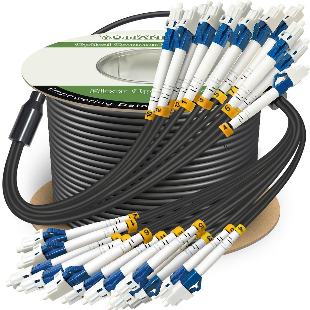 120ft (37 Meters) 12 Core Industrial TPU LC to LC Outdoor Armored Fiber Optic Cable, 12 Strands OS2 Single Mode Fiber Patch Cable with LC Connectors, 9/125um, OD-6mm, Direct Burial LC-LC