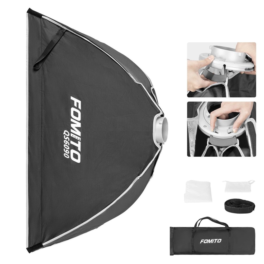FOMITO 24"x35"/60x90cm Rectangular Softbox, Quick Release Bowens Mount Softbox with Honeycomb Grid, Light Diffusers, Bag for Godox SL-60W SL60IID SL150R SL300R Aputure 120d etc