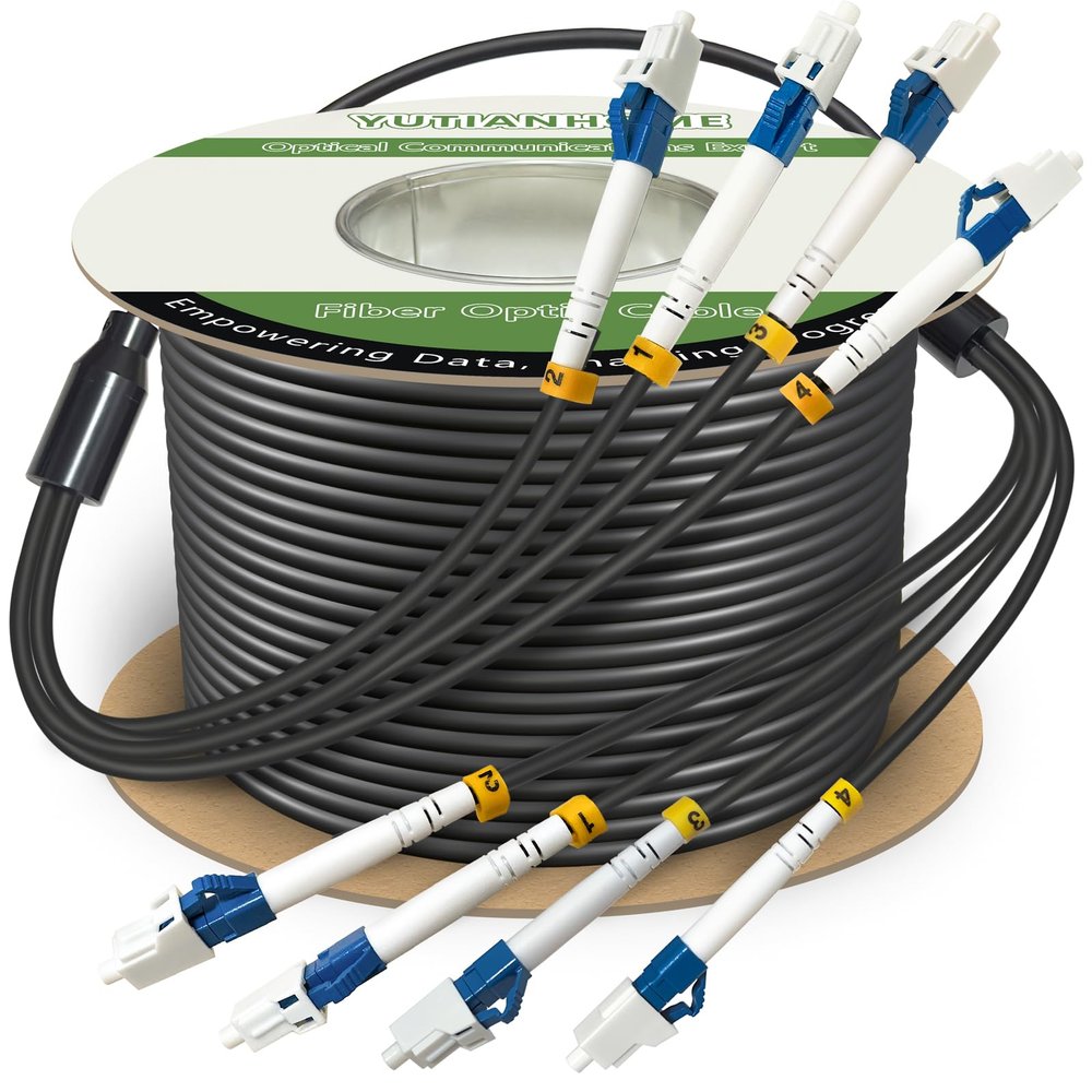 120ft (37 Meters) 4 Core Industrial TPU LC to LC Outdoor Armored Fiber Optic Cable, 4 Strands OS2 Single Mode Fiber Patch Cable with LC Connectors, 9/125um, OD-5mm, Direct Burial LC-LC