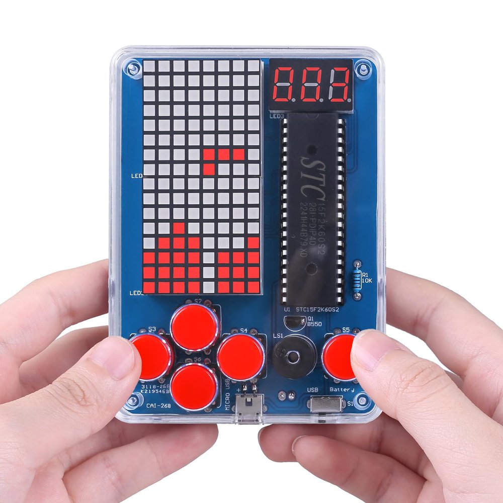 PEMENOL DIY Game Soldering Kit for Beginners, 4 Retro Games STEM Electronics Project with Adjustable Brightness, Music Switch, Acrylic Case, Educational Solder Practice Kit for School Present
