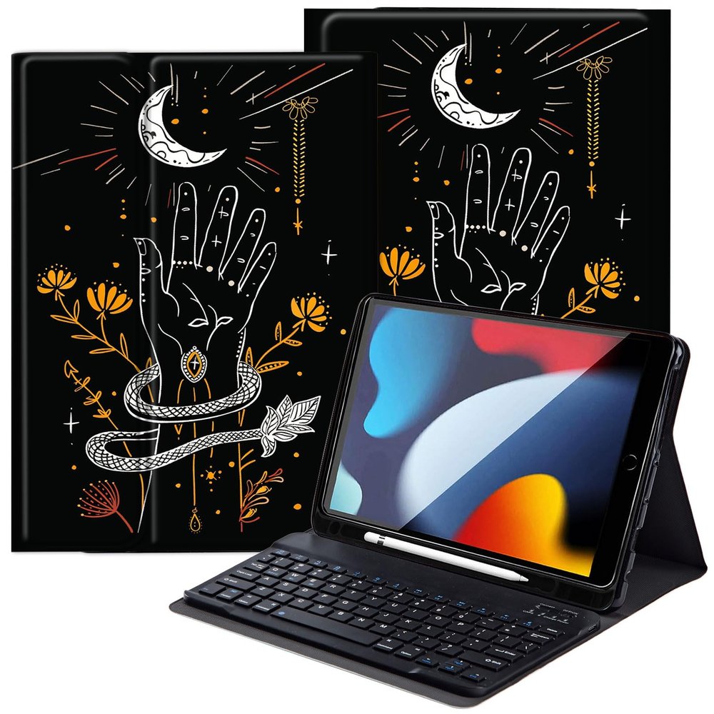 DEGDFSGR for Apple iPad 10th Generation Case with Keyboard and Pencil Holder (10.9", 2022), iPad Keyboard Case Detachable Bluetooth Keyboard for iPad Case 10th Generation, A Hand With Moon And A Snake