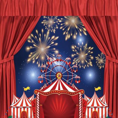 15x10ft Circus Carnival Backdrop Carnival Theme Red Curtain Party Photography Background Big Top Fireworks Carousel Birthday Party Backdrops for Boy Girl Banner Background Photo Booth Baby Shower