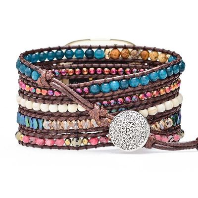Juaupepo Beaded Boho band Compatible with Fitbit Versa 4/Versa 3/Sense 2/Sense,Women Men Handmade Natural Stone Colorful Jasper Strap for Versa 2 /Versa