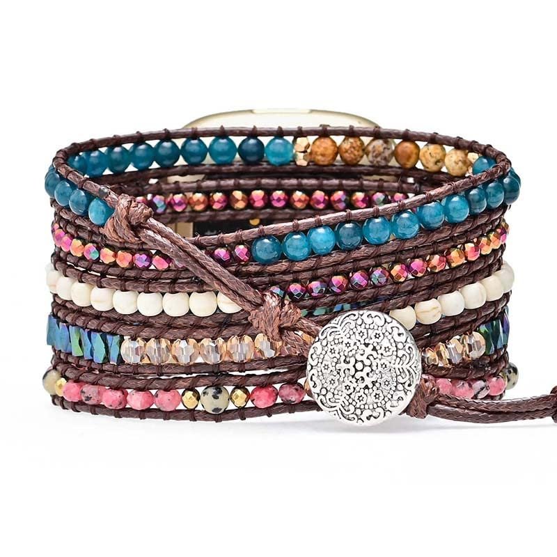 Juaupepo Beaded Boho band Compatible with Fitbit Versa 4/Versa 3/Sense 2/Sense,Women Men Handmade Natural Stone Colorful Jasper Strap for Versa 2 /Versa