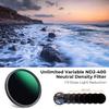 67mm Variable ND2-400 & Filter Cap Kit, 1-9 Stops Variable Neutral Density TPU Lens Filter Cap Set view 2