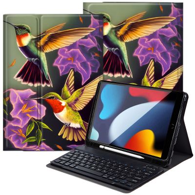 DEGDFSGR for Apple iPad 10th Generation Case with Keyboard and Pencil Holder (10.9", 2022), iPad Keyboard Case Detachable Bluetooth Keyboard for iPad Case 10th Generation, Hummingbird Flowers