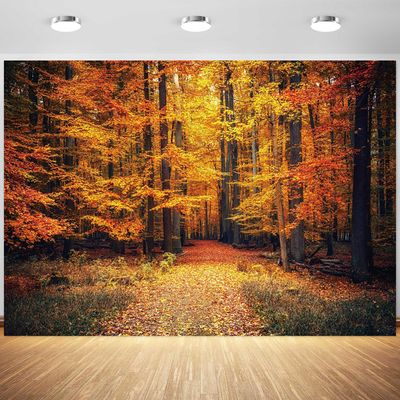 10x8ft Fall Forest Backdrop Maple Trees Woodland Fall Leaves Photography Background Autumn Scenery Camping Party Portraits Decorations Wallpaper Photo Booth Props