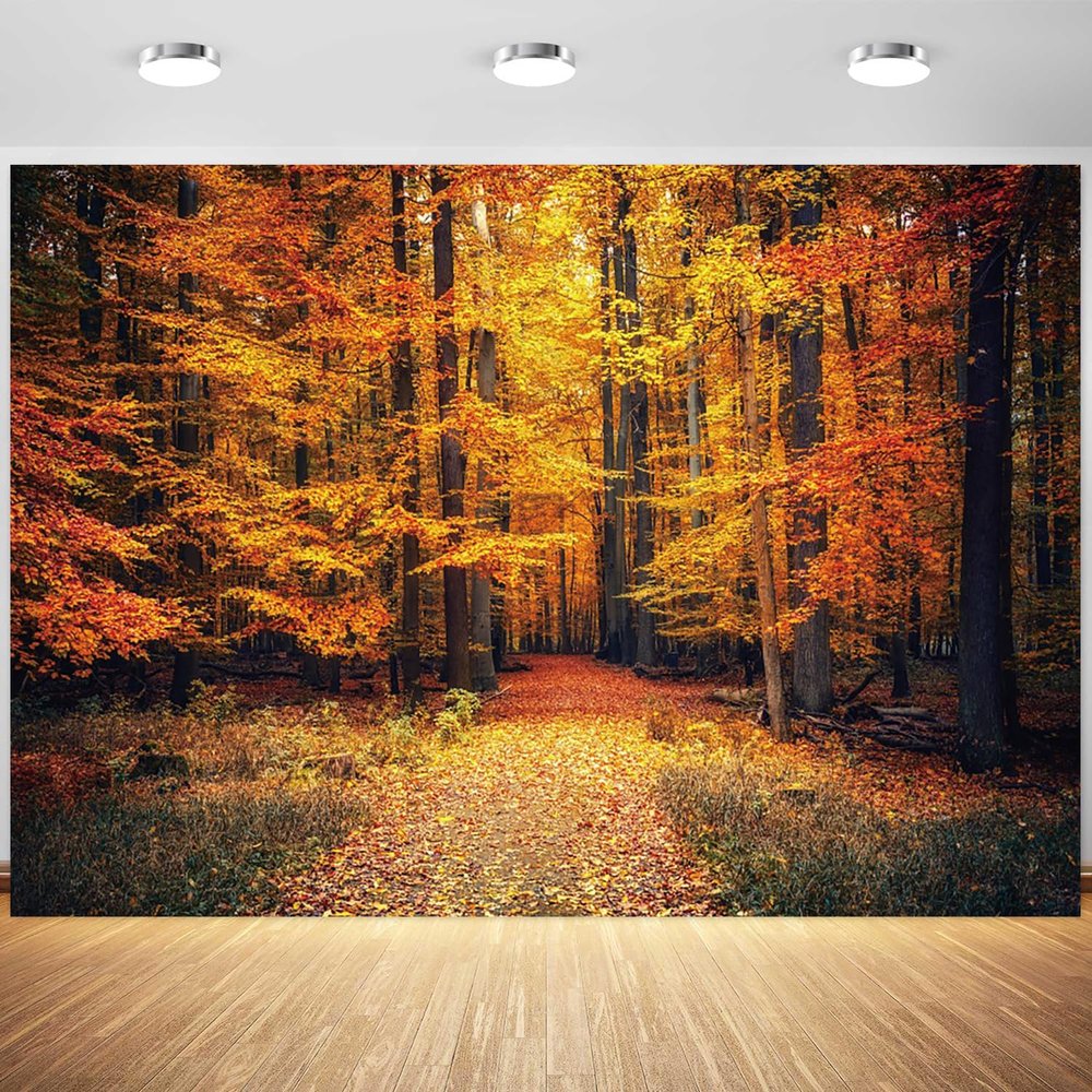 10x8ft Fall Forest Backdrop Maple Trees Woodland Fall Leaves Photography Background Autumn Scenery Camping Party Portraits Decorations Wallpaper Photo Booth Props