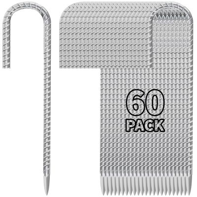 Besitu 12 Inch Ground Stakes Heavy Duty J Hook 60-Pack Metal Spikes Galvanized Ground Hooks Anchors Rebar Ground Stakes for Fence Tent Gazbo Bounce House and Outdoor Decorations Inflatables