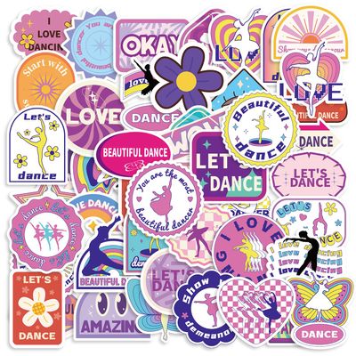 50pcs Creative Dance Stickers, Cute Cartoon Stickers Colorful Women Stickers Joyful Ballet Stickers Playful Girls Stickers Perfect Party Birthday Gifts for Laptop Bottle Notebooks(Style 3)