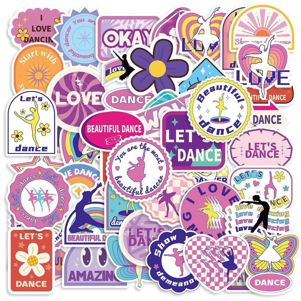 50pcs Creative Dance Stickers, Cute Cartoon Stickers Colorful Women Stickers Joyful Ballet Stickers Playful Girls Stickers Perfect Party Birthday Gifts for Laptop Bottle Notebooks(Style 3)