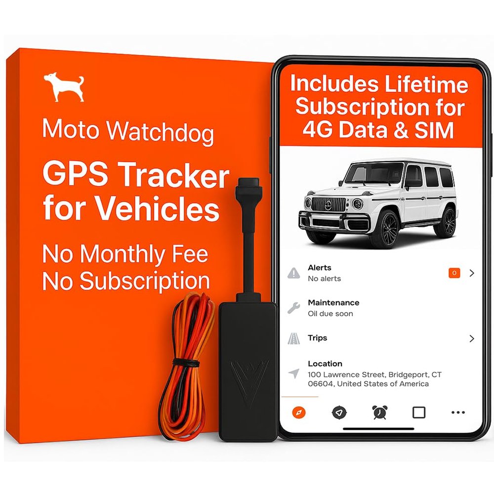 Wired GPS Tracker for Vehicles, No Monthly Fee, No Subscription with Real-Time Location, Easy Install, Speeding Monitoring, Route History, Geofence, for Fleets & Families, USA, Moto Watchdog