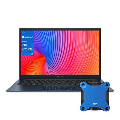 ASUS Vivobook 14 FHD Laptop, Core i3-1215U, 8GB RAM, 128GB SSD, Quiet Blue, Windows 11 Home + Cleaning Cloth
