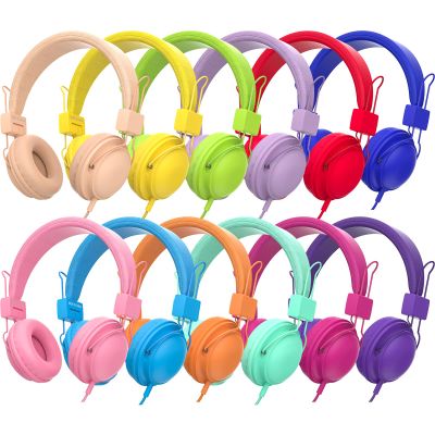 MIXCU Headphones for Classrooms K-8 School Use, Wired Bulk, 85dB Volume Limited with Mic, Foldable & Shareable, 3.5mm Jack, Rainbow Colors (12 Pack)