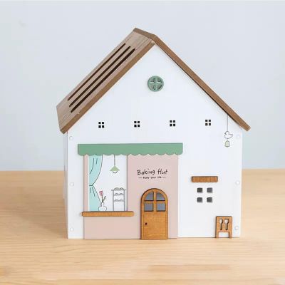 Desktop Wooden WiFi Router Storage Box Cable Management Box Creative House Shape Modem Cable Router Cover Organized Power Strip Cable Management Hider Rack Need Assembly(White Bakery)