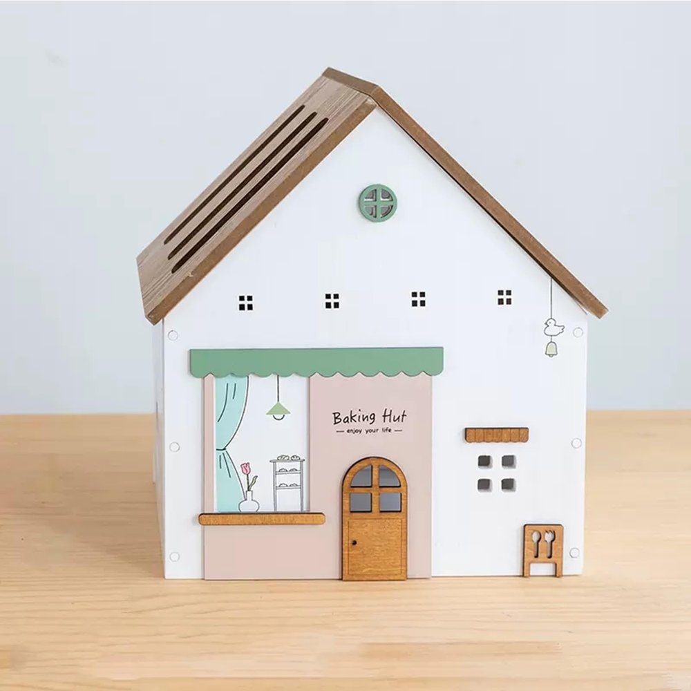 Desktop Wooden WiFi Router Storage Box Cable Management Box Creative House Shape Modem Cable Router Cover Organized Power Strip Cable Management Hider Rack Need Assembly(White Bakery)