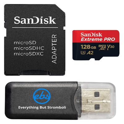 SanDisk Extreme Pro MicroSD Card 128GB Up to 200 MB/s Read Speed Compatible with Insta 360 X5, X4 and Ace Pro 2 Cameras (SDSQXCD-128G-GN6MA) Bundle with 1 Everything But Stromboli MicroSD Card Reader