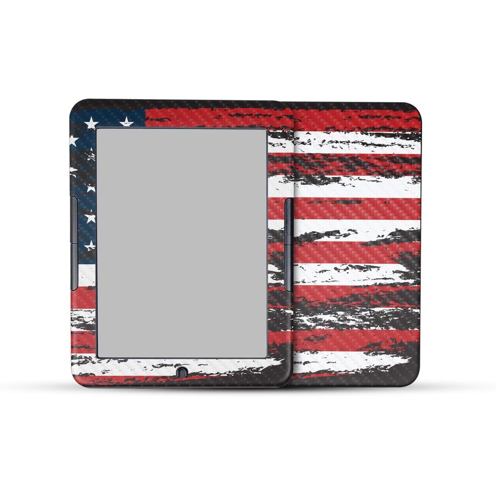 Carbon Fiber E-Reader Skin Compatible with Barnes & Noble Nook GlowLight 4e (2022) - Tattered Flag - Premium 3M Vinyl Protective Wrap Decal Cover - Easy to Apply | Crafted in The USA by MightySkins
