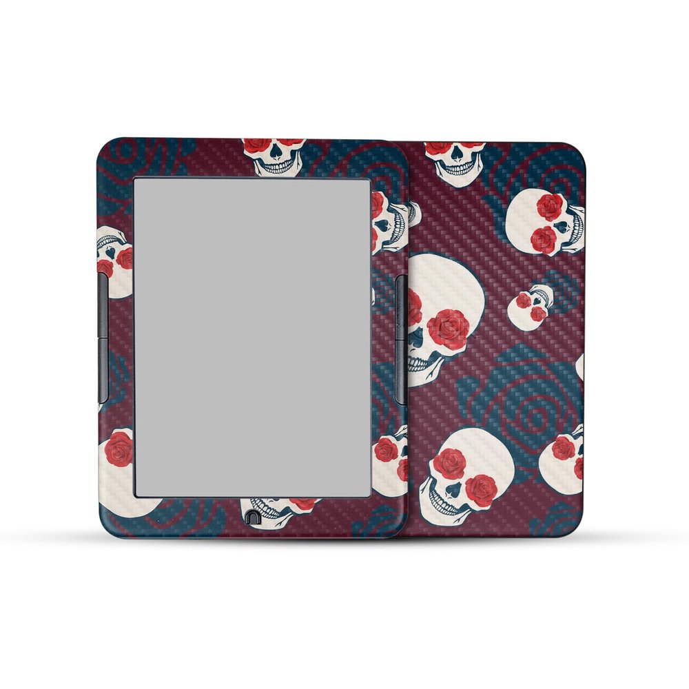 Carbon Fiber E-Reader Skin Compatible with Barnes & Noble Nook GlowLight 4e (2022) - Skulls N Roses - Premium 3M Vinyl Protective Wrap Decal Cover - Easy to Apply | Crafted in The USA by MightySkins
