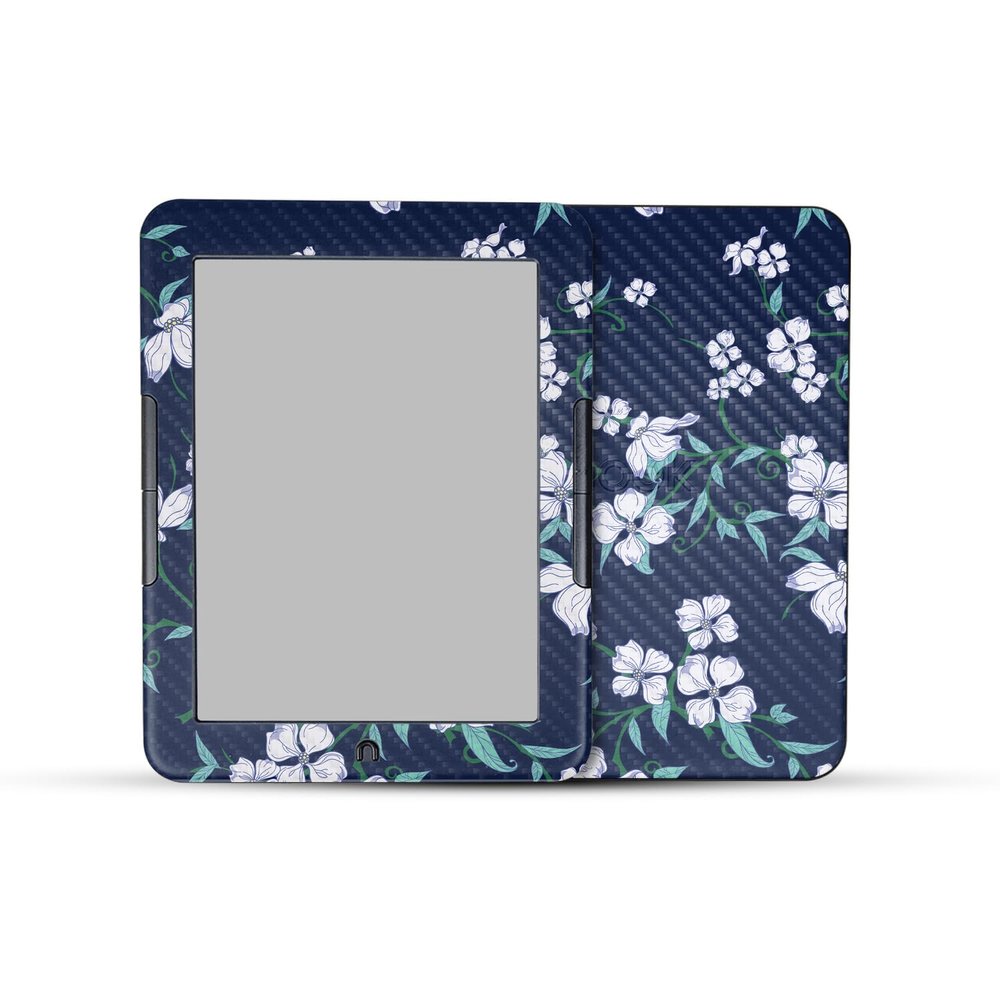 Carbon Fiber E-Reader Skin Compatible with Barnes & Noble Nook GlowLight 4e (2022) - White Freesia - Premium 3M Vinyl Protective Wrap Decal Cover - Easy to Apply | Crafted in The USA by MightySkins
