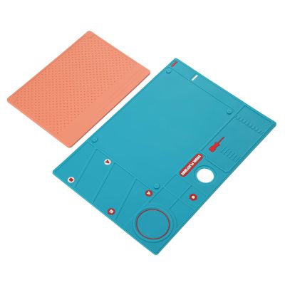 Heat Soldering Repair Mat Set, 380 X 255mm/15 X 10in Silicone Soldering Work Mat, 2Pcs Electronic Repair Work Mat for Repairing Microscope Mobile Phone