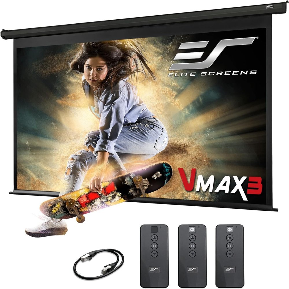 Elite Screens VMAX 3, 125-INCH Motorized Projector Screen Retractable Drop Down Movie Screen, Synchronize Powerful Motor, Movie Gaming Presentation, VMAX125UWH3