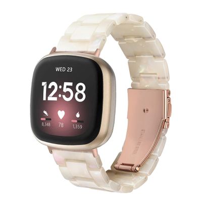 Ayeger Resin Wristband Compatible with Fitbit Versa 4 3 Bands/Fitbit Versa Sense 2 1 Bands,Women Men Lightweight Bracelet Strap with Stainless Steel Metal Buckle (White, Fitbit Versa 4 3/ Versa Sense 2 1)