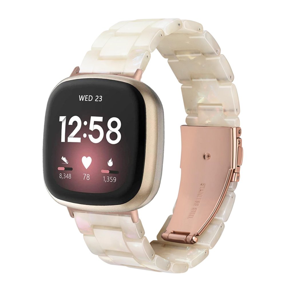 Ayeger Resin Wristband Compatible with Fitbit Versa 4 3 Bands/Fitbit Versa Sense 2 1 Bands,Women Men Lightweight Bracelet Strap with Stainless Steel Metal Buckle (White, Fitbit Versa 4 3/ Versa Sense 2 1)
