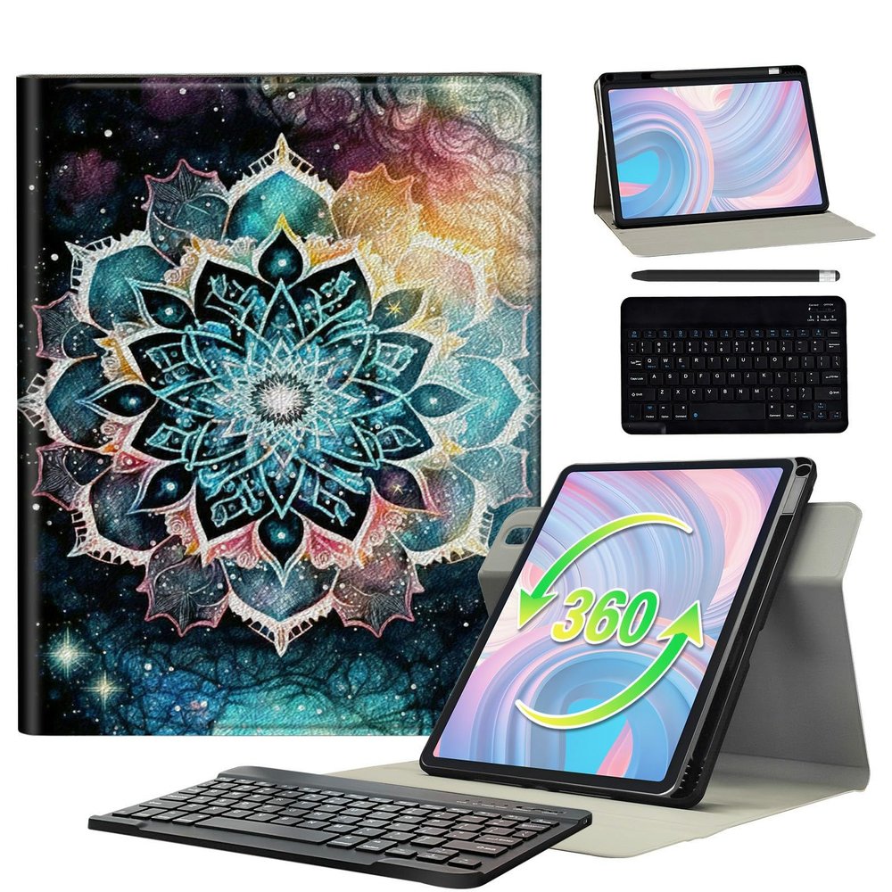BFSEROBJ for iPad 9th/8th/7th Generation Case for iPad 10.2 Case with 360 Rotating Degree Stand PU Leather Protective Cover with Detachable Wireless Keyboard and Pen Holder - Galaxy Colorful Floral