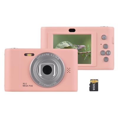 Andoer Rechargeable Digital Camera Compact Camera with TF Card 32 GB Digital Zoom 8 x 2.4 Inch Screen Compact Digital Camera for Children Adults Students, Pink