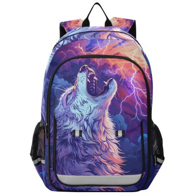 ALAZA Howling Wolf with Lightning in The Sky School Backpacks Travel Laptop Bag Kids Bookbag for Girls Boys Teens Women Men