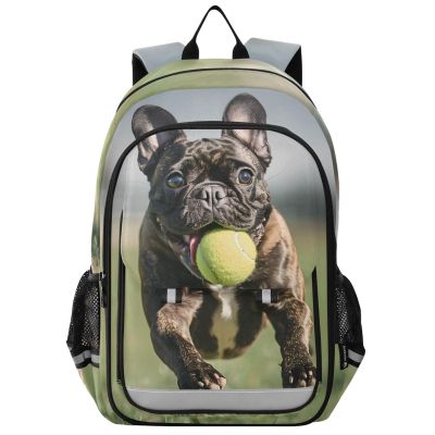 ALAZA French Bulldog Running with Tennis Ball School Backpacks Travel Laptop Bag Kids Bookbag for Girls Boys Teens Women Men