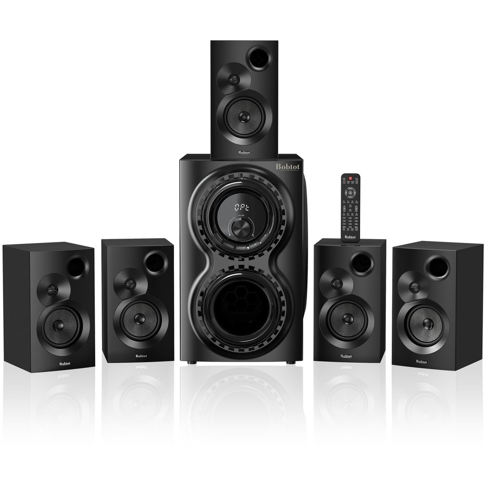 Bobtot Home Theater Sound System 5.1 Surround Sound Systems - 1400 Watts Peak Power 12" Subwoofer Strong Bass 5.1 Wired Home Audio Stereo Sound with Bluetooth ARC Optical Input for TV