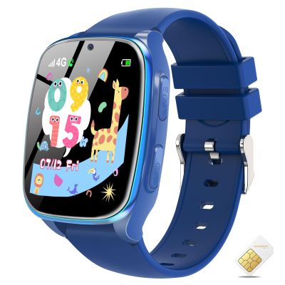 4G Kids Smart Watch  Smartwatch for Kids with Call SOS Music Camera Video Alarm Pedometer Calculator Stopwatch Educational Games, Smart Watch Phone with SIM Card for Boys Girls Ages 4-12(Dark Blue)