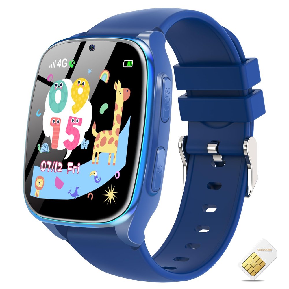 4G Kids Smart Watch  Smartwatch for Kids with Call SOS Music Camera Video Alarm Pedometer Calculator Stopwatch Educational Games, Smart Watch Phone with SIM Card for Boys Girls Ages 4-12(Dark Blue)
