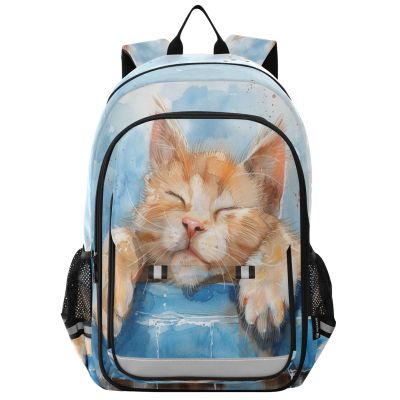 ALAZA Orange Kitten in Blue Bathtub School Backpacks Travel Laptop Bag Kids Bookbag for Girls Boys Teens Women Men