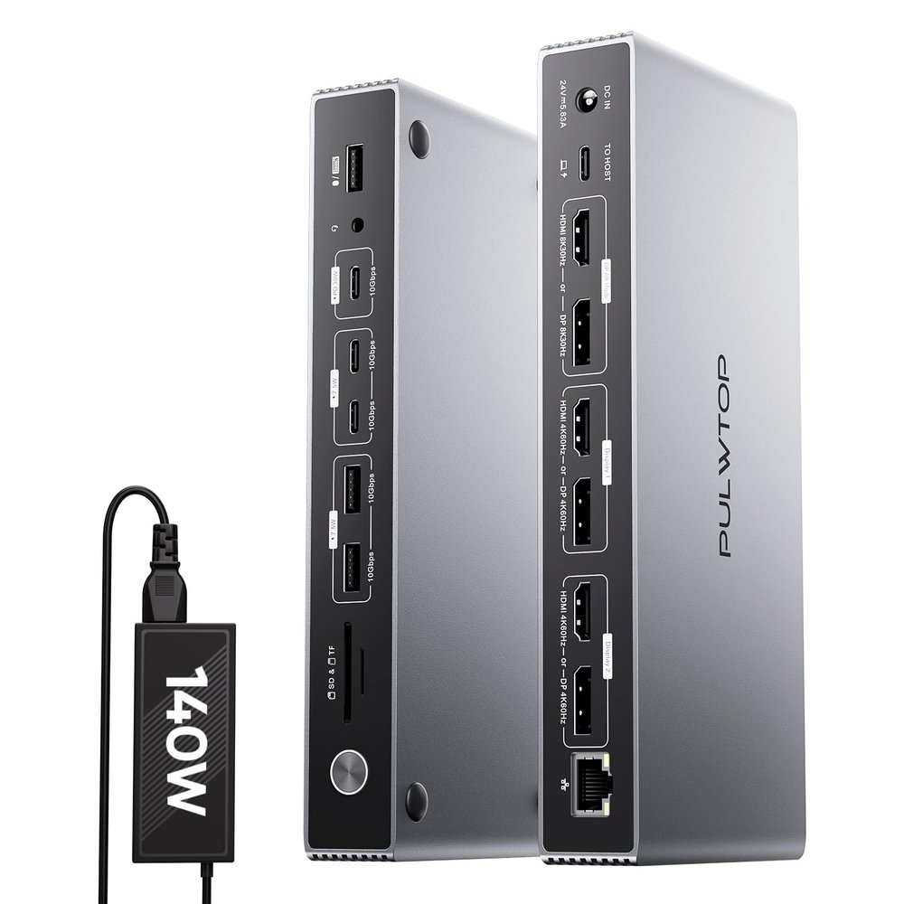 Displaylink Docking Station, PULWTOP USB C DisplayLink Dock Triple Displays for MacBook M1/M2/M3/M4 Windows, 8K/4K@60Hz Displaylink Dock with 3HDMI, 3 Display Port, PD 30W,USB A/C 10Gbps, Ethernet