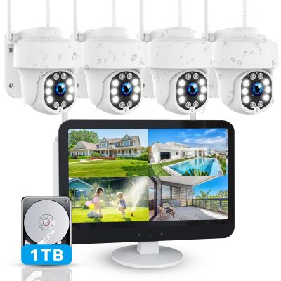 ZHXINSD 5MP Wireless Home Security Camera System with 12.5" Monitor, 4PCS CCTV PTZ Camera Security System Support 5G/2.4G WiFi, Motion Detection, Color Night Vision, 4K 10CH NVR with 1TB Hard Drive