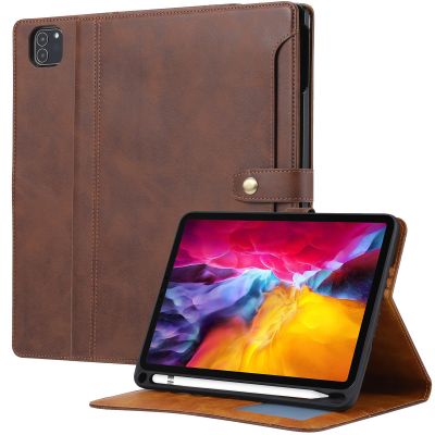 Dteck for iPad Pro 12.9 Case 2022 2021 2020 2018,iPad Air 13 Case with Pencil Holder and Pocket, Premium PU Leather Folio Flip Stand Cover Shockproof Protective Auto Sleep/Wake Wallet Case,Coffee