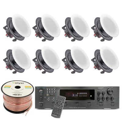 Home Theater System Kit, 6-Channel 6000 Watts Amplifier with 5.25" 8 Qty of 175 W Each in-Wall in-Ceiling Frameless Speakers & 16 Gauge 500 ft. Speaker Wire Surround Sound System by Vaiyer