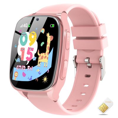 4G Kids Smart Watch Smartwatch for Kids with Call SOS Music Camera Video Alarm Pedometer Calculator Stopwatch Educational Games, Smart Watch Phone with SIM Card for Boys Girls Ages 4-12(Pink)