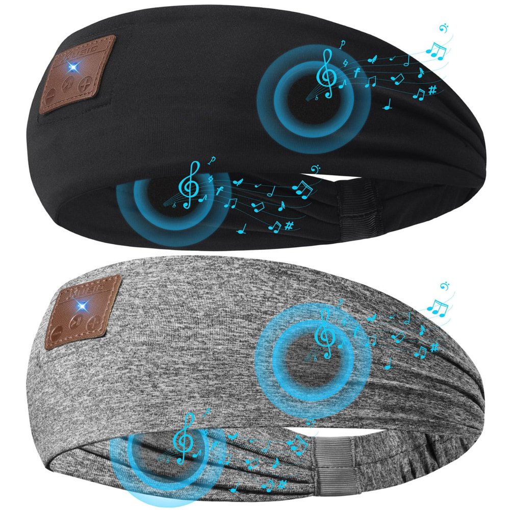 2-Pack Sleeping Headphones Wireless Bluetooth 5.4, Headband Headphones with Ultra-Thin Speakers, Bluetooth Headband for Side Sleepers, Running, Workout, Insomniac, Travel, MeditationBlack&Grey