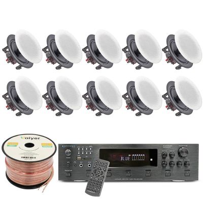 Vaiyer Home Theater System Kit, 6-Channel 6000 Watts Bluetooth Amplifier with 5.25" 10 Qty of 175 W Each in-Wall in-Ceiling Frameless Speakers & 16 Gauge 500 ft. Speaker Wire Surround Sound System