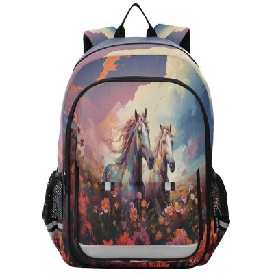 ALAZA Horses in Flowers Field School Backpacks Travel Laptop Bag Kids Bookbag for Girls Boys Teens Women Men