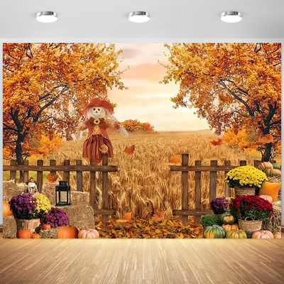 15x10ft Fall Backdrop Autumn Pumpkins Maple Leaves Tree Farmland Photography Background Fall Harvest Pumpkin Thanksgiving Party Banner Decorations Supplies Photo Booth Props