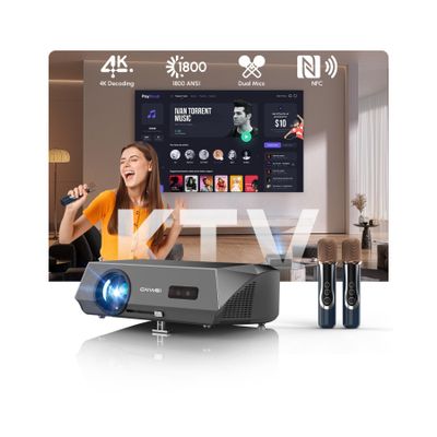 2300 ANSI Daytime 4K Projector with 2 Wireless Mics & 38W Speakers, Ultra Bright Android 11.0 Projector, AI Auto Focus Keystone, NFC WiFi6 Bluetooth, HDR10+ Home Karaoke/Outdoor Movies/Office