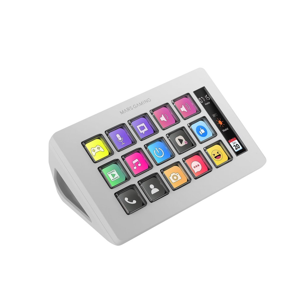 MARSGAMING MSD-One Slim Control Deck, 15 Customizable LCD Keys, Expanded LCD Display, Software Control and Plug-in, Compact Control Deck with Slim Ergonomic Design, Windows and MacOS, White