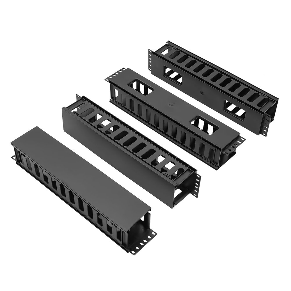 4 Pack Horizontal Rack Mount Cable Management, Cable Organizer, Plastic Server Cable Raceways for Computer Rooms, Internet Cafe, Office, Company, Desk