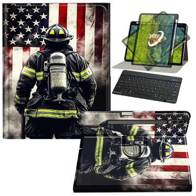 BFDHGQZC Keyboard Case for Samsung Galaxy Tab S9 Plus 12.4 Inch 2023 Model (SM-X810/X816B/X818U) with Pen Holder and Keyboard,360 Degree Rotating Stand Protective Cover,Fire-Fighter